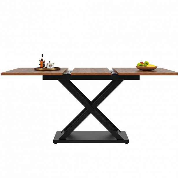 OKWISH JÍDELNÍ stůl 120-160/80/75 cm ořechová/černá z MDF a kovu rozkládací