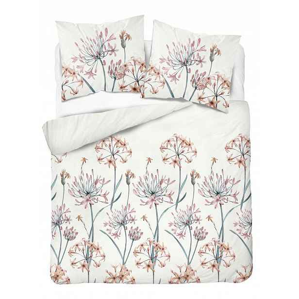 Povlečení saténové 160x200 krémové s květy růžovo-béžové Botanica Satin