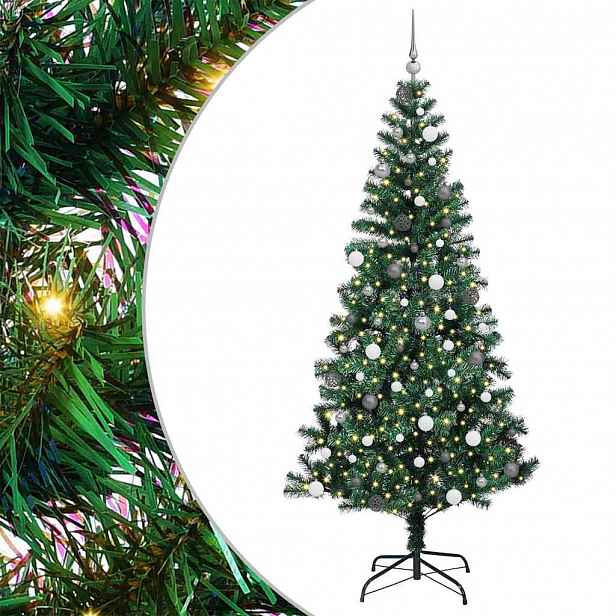 vidaXL Umělý osvětlený vánoční stromeček Zelená 240 cm PVC a kov