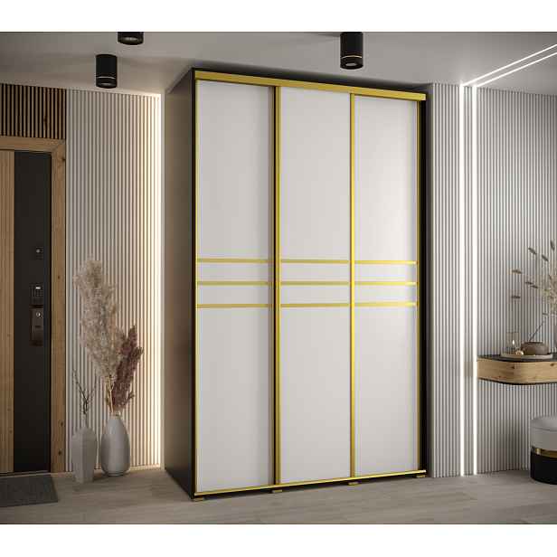 Šatní skříň YVONA 10 - 160/60 cm, černá / bílá / zlatá