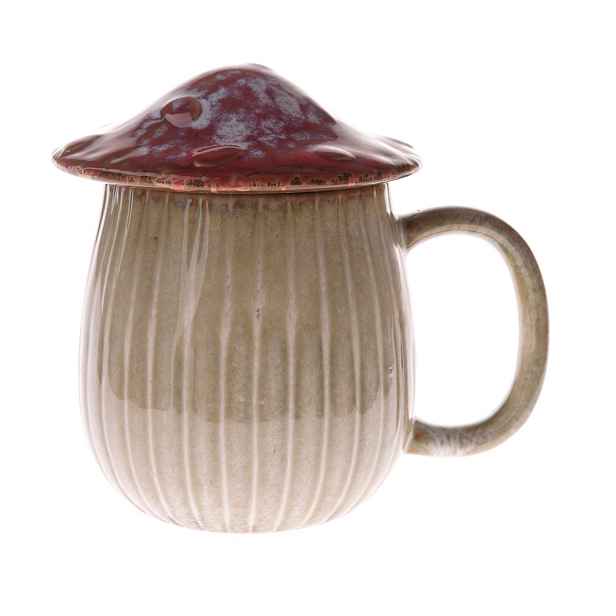 Keramický hrnek s víčkem Houba, 550 ml, červená