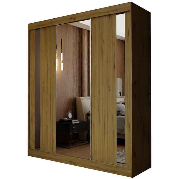 MASSENO ŠATNÍ SKŘÍŇ S POSUVNÝMI DVEŘMI GRAZIA, 180/216/61 cm 3dveřová se zrcadlem, dub Artisan