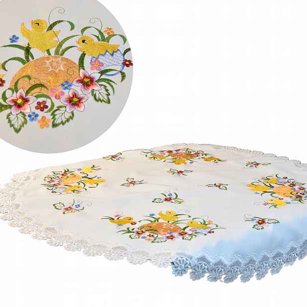 Elegantní vyšívaný brus s gipiurou na Vánoce 130 cm, bílý na Velikonoce