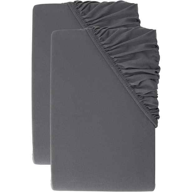 Livarno® Sada žerzejových napínacích prostěradel, 90–100 x 200 cm, tmavě šedá, 2dílná