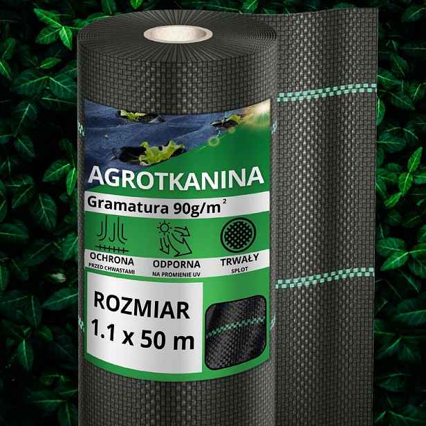TEMU PROTICHŮDNÍ AGROTKANINA KRUMAD, ČERNÁ AGROTEXTILIE 90 G/M² 1,1 X 50 M, GEOTEXTILIE PRO OCHRANU PŮDY, ZAHRADNICKÁ TKANINA PRO MULČOVÁNÍ A OMEZENÍ