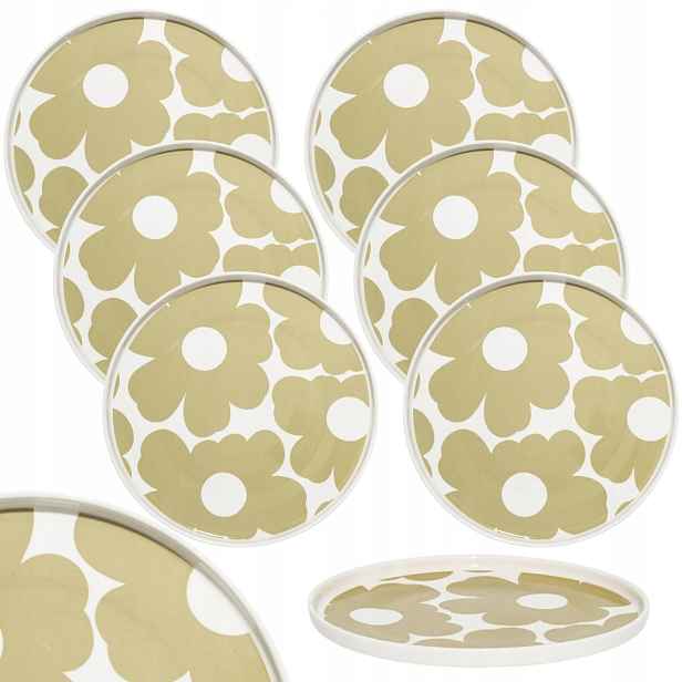 Velké jídelní talíře 27 cm 6 Ks Beige Bloom nádobí s květinami