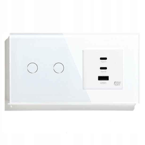 Dotykový Spínač Dvojitý 2K S Usb Zásuvkou Qc Quick Charge 65W