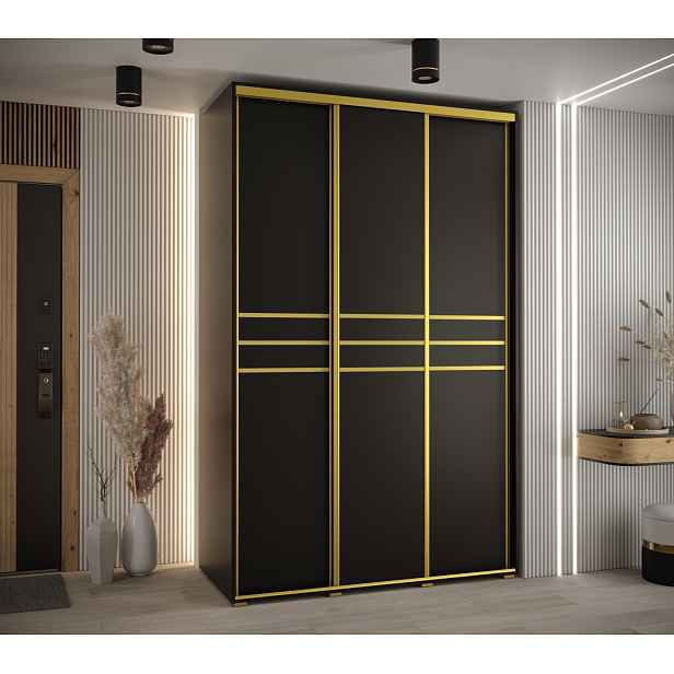 Šatní skříň YVONA 10 - 160/60 cm, černá / zlatá