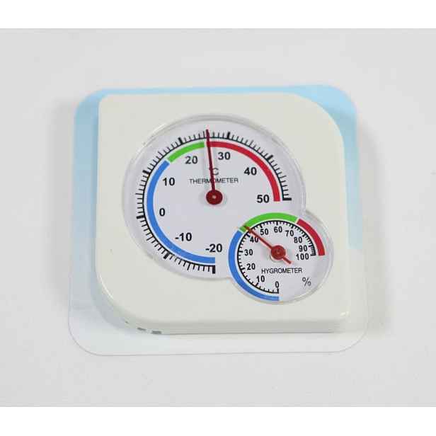 teploměr 8,5x8,5cm+vlhkoměr, hranatý, -20°C+50°C, plast