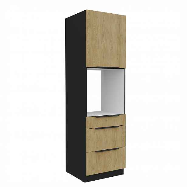 Vysoká skříňka pro vestavnou troubu Cremona 60 DPS-210 3S 1F - Premium Box Barva korpusu: Černá, Barva dvířek: Dub Cremona