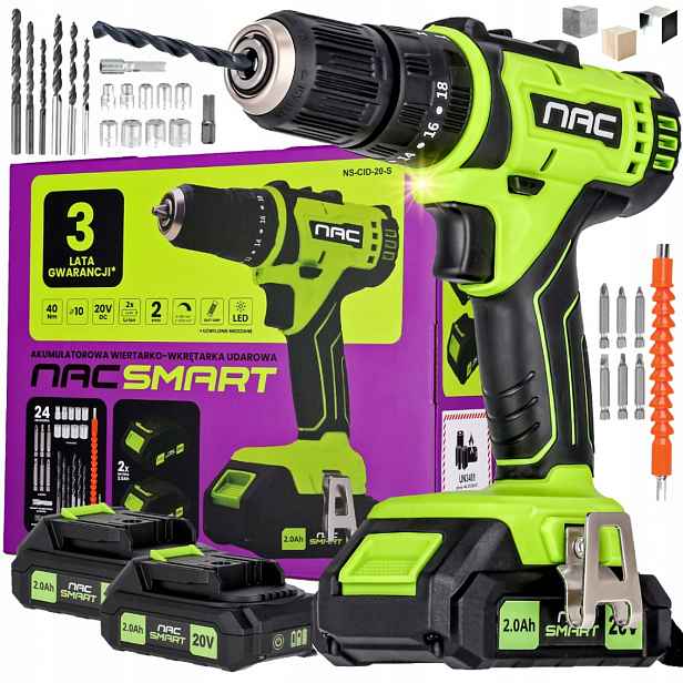 20V Aku Příkladová Aku Vrtačka Kufre, 2 Batérie, Nac Smart