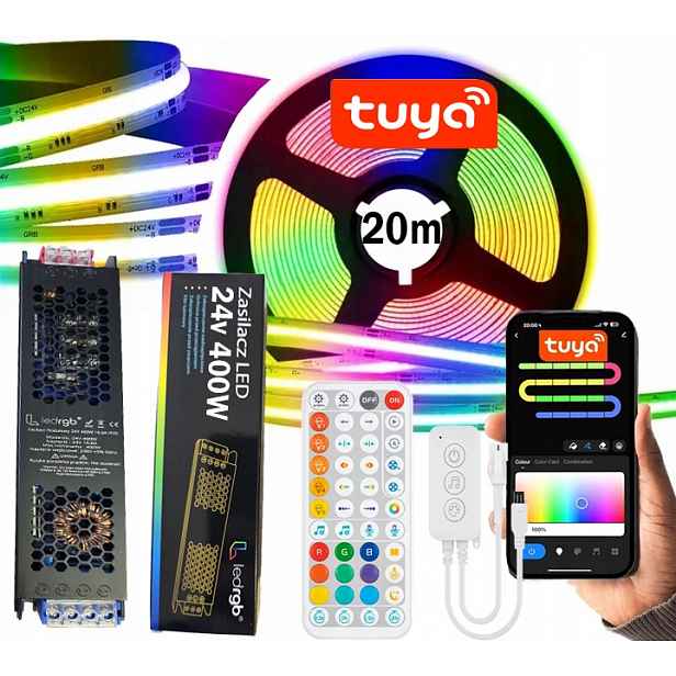 Led Páska 20 m Cob Neon Rgbic Wifi Tuya Aplikace Dálkový Ovladač Sada Napájecího Zdroje 24 V