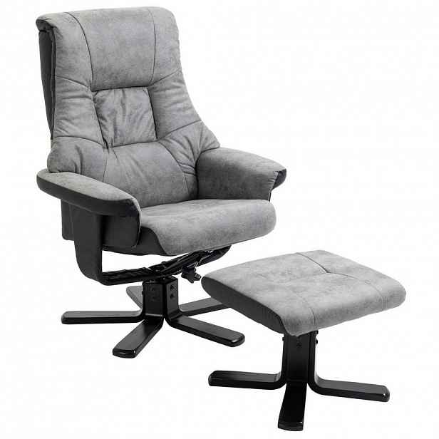 OKWISH RELAXAČNÍ křeslo 78/82,5/109 cm šedé z polyesteru otočné a polohovací s podnožkou