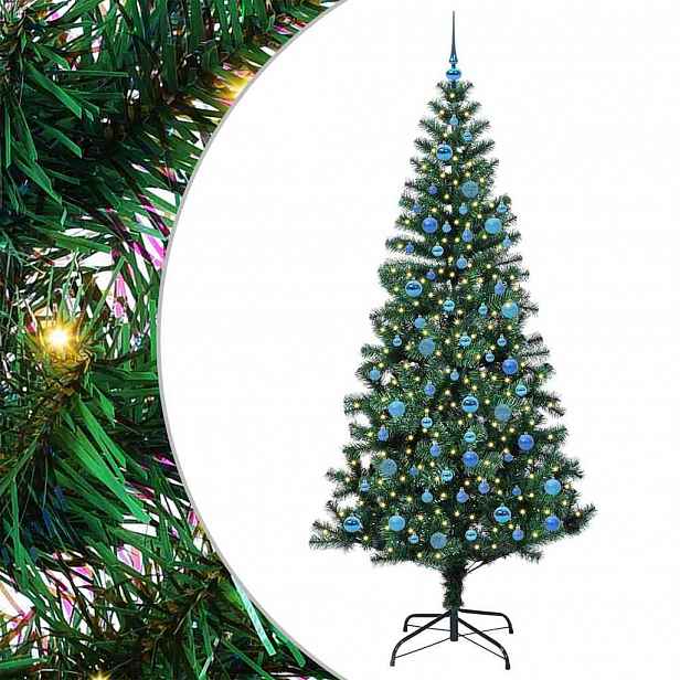 vidaXL Umělý osvětlený vánoční stromeček Zelená 240 cm PVC a kov