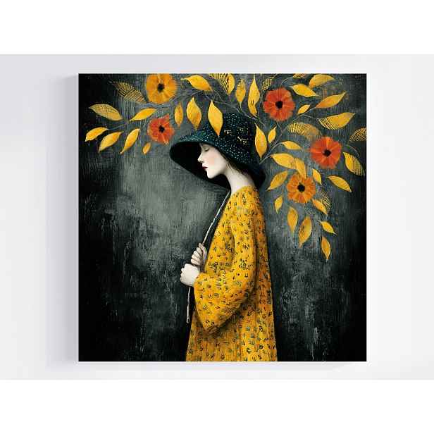 Obraz Na Plátně Canvas Grafika Portrét Žena Podzim Květiny Listy 50x50