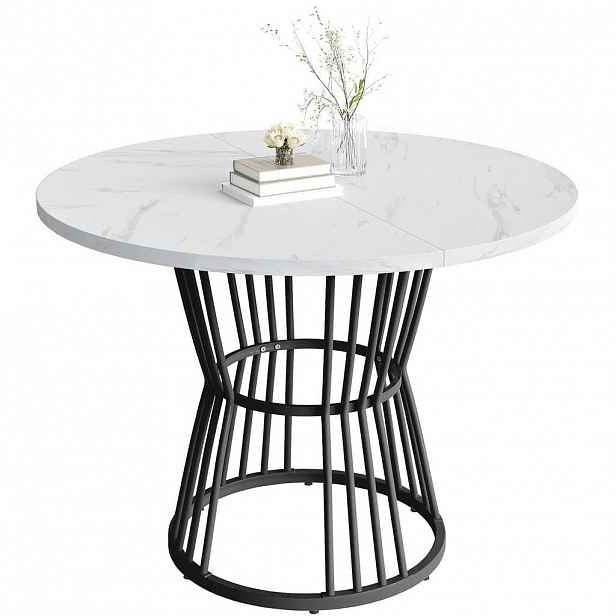 OKWISH JÍDELNÍ stůl 100/100/75 cm černý z MDF a kovu s mramorovým dekorem
