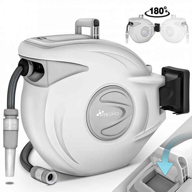 TEMU TRESKO® Naviják na hadici 30+2M Automatický | Naviják na hadici s ruční sprchou | Naviják na vodní hadici s otočením o 180° | Nástěnný box na