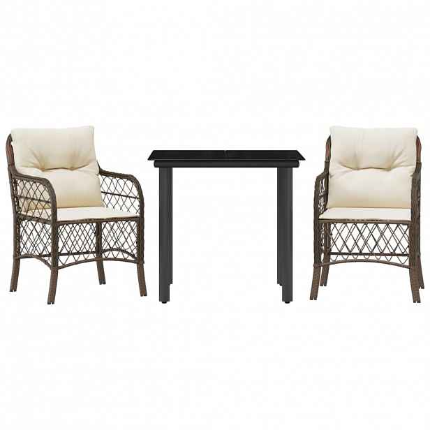 vidaXL 3dílný bistro set s poduškami hnědý polyratan