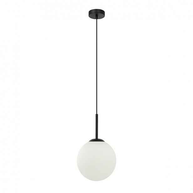 Deore, Minimalistická černá závěsná lampa s bílým kulatým stínítkem, E27