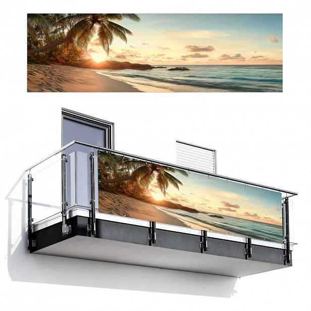 MuchoWow BALKONOVÁ ZÁSTĚNA Pláž - palmy - oceán - západ slunce 300x90 cm
