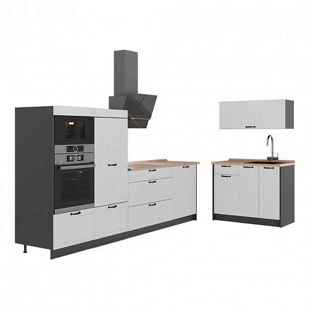 Vicco KUCHYNĚ Fame-Line, Bílý venkovský dům/Antracit, 380 cm, PD Dub
