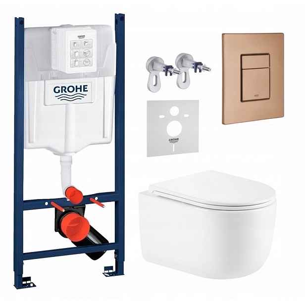Wc sada Grohe Rapid s miskou Lesna Tlačítkem, kartáčovaná měď