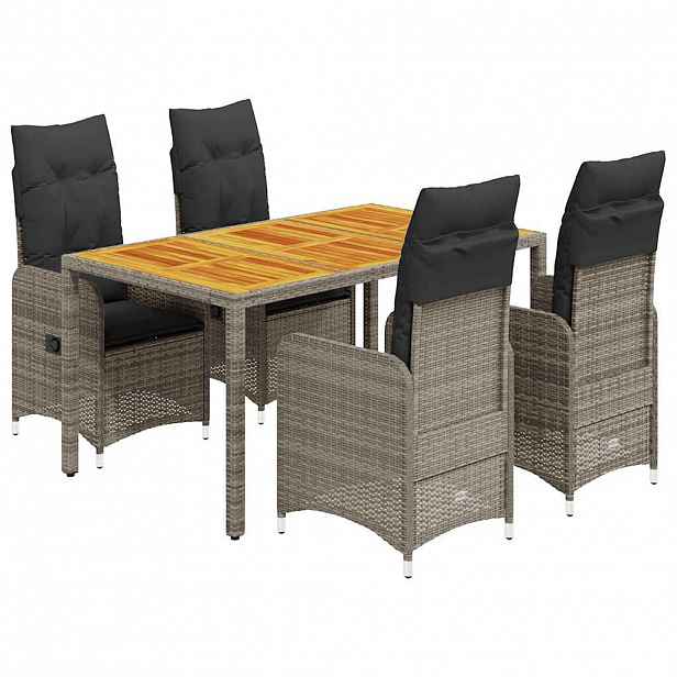 vidaXL 5dílný zahradní bistro set s poduškami šedý polyratan