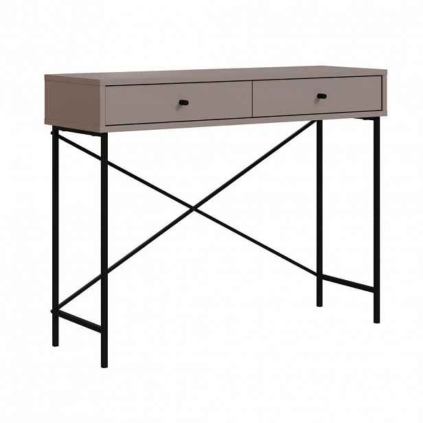 Calicosy KONZOLOVÝ stolek se 2 zásuvkami, barva moka a kovové nohy, šířka 110 cm - Titan