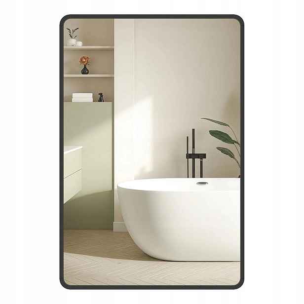 Zrcadlo koupelnové zrcadlo 91x61 cm černé obdélníkové pro líčení, závěsné