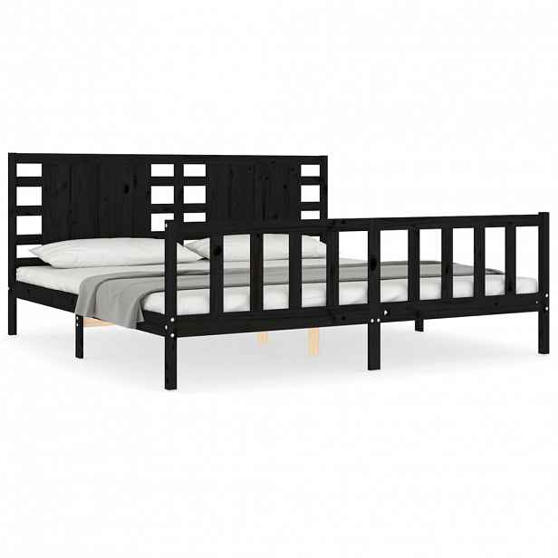 vidaXL Rám postele s čelem černý 200 x 200 cm masivní dřevo