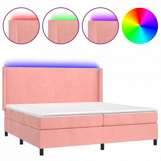 vidaXL Box spring postel s matrací a LED růžová 200x200 cm samet