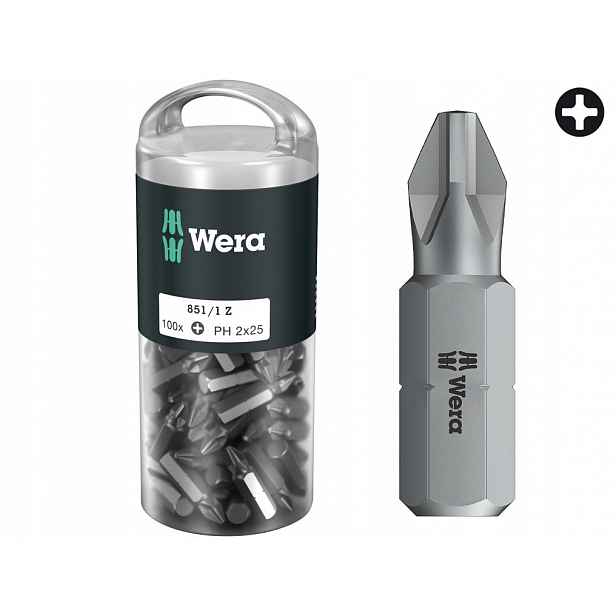 Bit, Křížový Hrot PH2 X 25 MM, 851/1 Z 100 Ks 05072441001 Wera