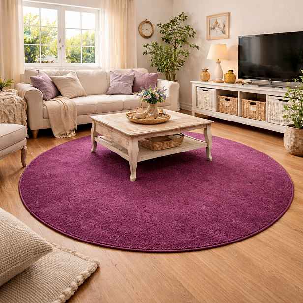 Kusový koberec Eton fialový 48 kruh, 120x120 (průměr) kruh, fialová, ložnice, Vopi