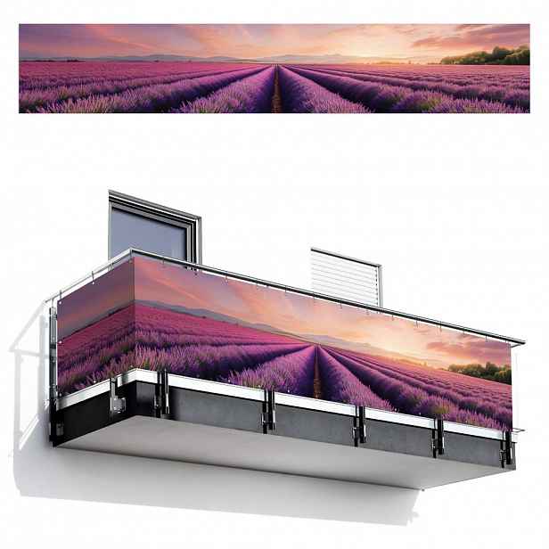 MuchoWow BALKONOVÁ ZÁSTĚNA Levandulové pole - Západ slunce - Fialová - Květiny 500x90 cm