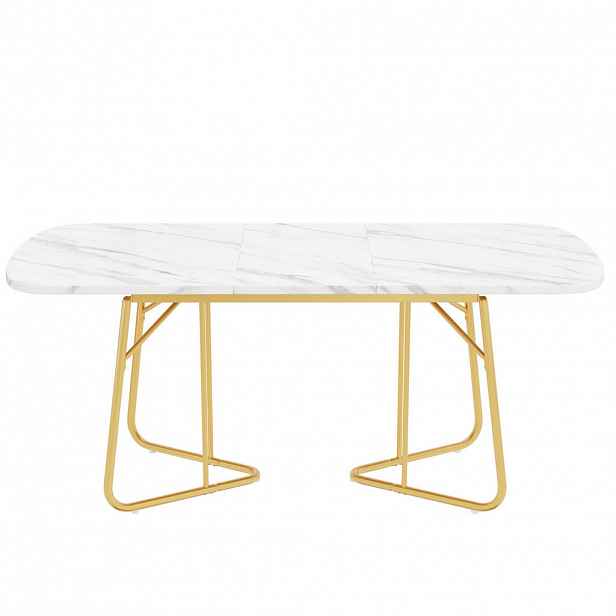OKWISH ROZKLÁDACÍ jídelní stůl 140/180/80 cm bílý z MDF a kovu se zlatými nohami