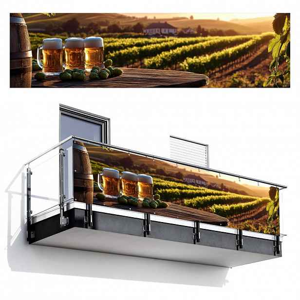 MuchoWow BALKONOVÁ ZÁSTĚNA Pivo - Chmel - Krajina 300x85 cm