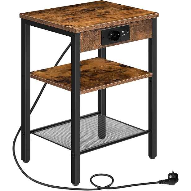 Noční stolek Vasagle Harby 38 cm s nabíjecí stanicí černý/hnědý