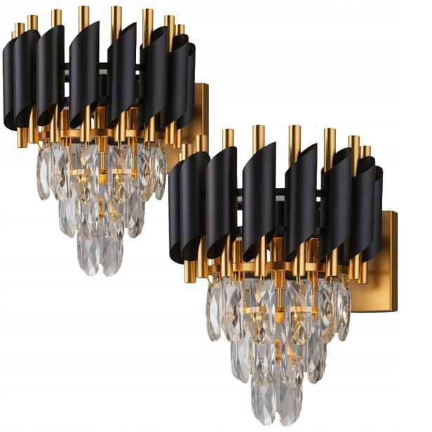 Sada 2 x Nástěnné svítidlo Milagro Cristal Glamour Černo-zlaté 2xE14 10W IP20
