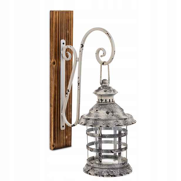 Kovová dřevěná závěsná lampa, skleněná lucerna, retro, boho dekorace