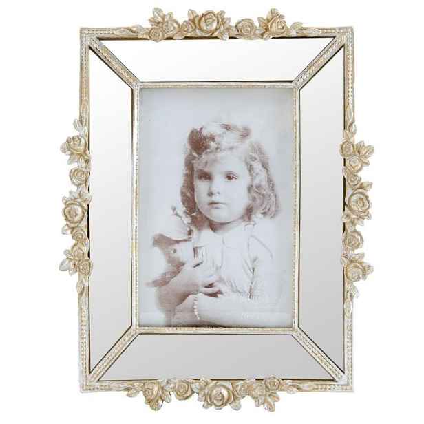 Fotorámeček s růžičkami a zrcátky - 18*2*23 / 10*15 cm Clayre & Eef