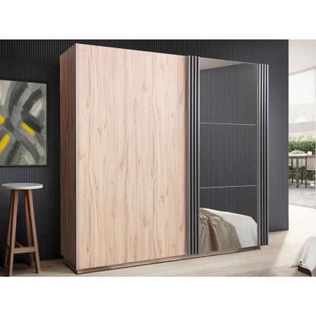 Šatní skříň s posuvnými dveřmi Ancona, 215 cm, dub estana/antracit