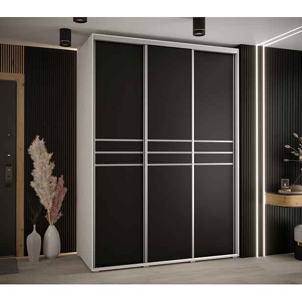 Šatní skříň YVONA 10 - 170/60 cm, bílá / černá / stříbrná