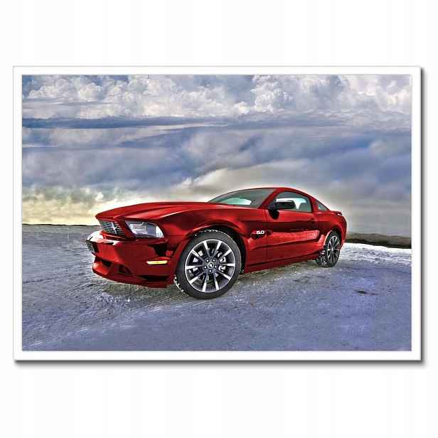Plakáty v rámu 70x50 Červený Mustang Sníh