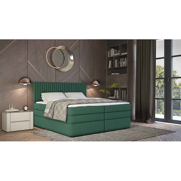 Boxspringová postel 180x200 LUMIRA 1 - zelená + topper ZDARMA