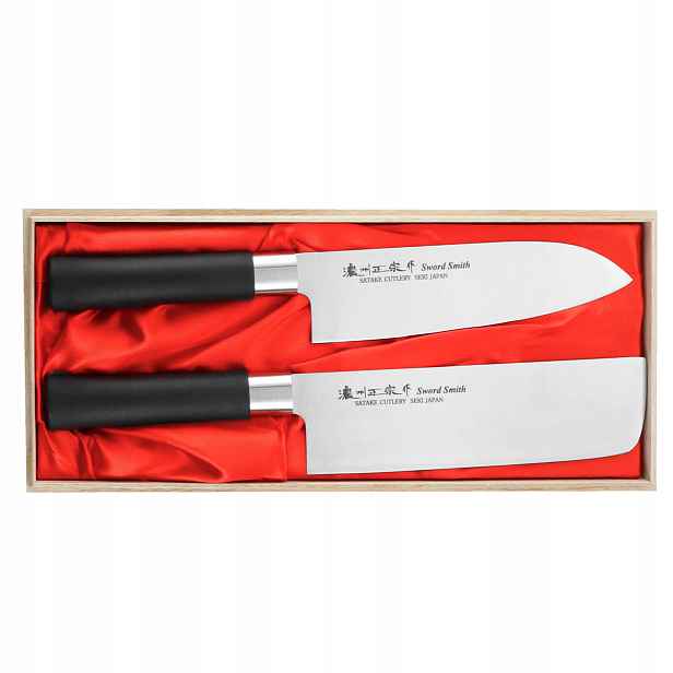 Sada nožů Satake Saku santoku 17 cm nakiri 16 cm dřevěná krabička