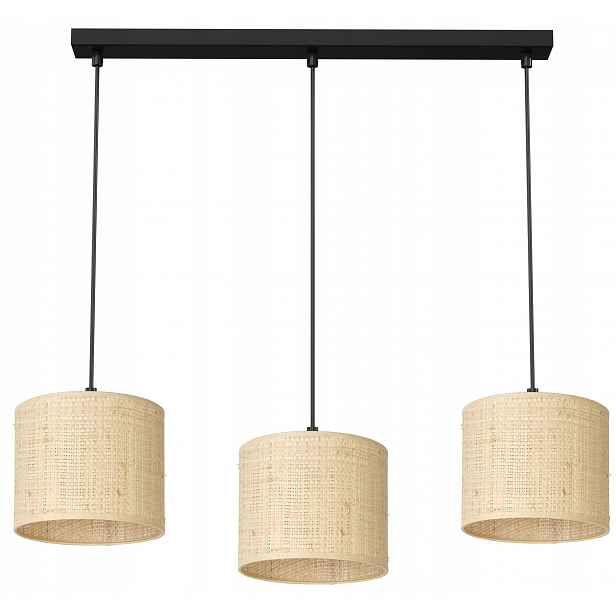 Závěsná stropní lampa Rattan Černá Béžová Abažur 3xE27 klasická