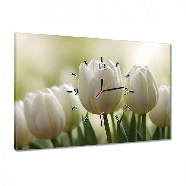 Hodiny 60x40 Bílé tulipány