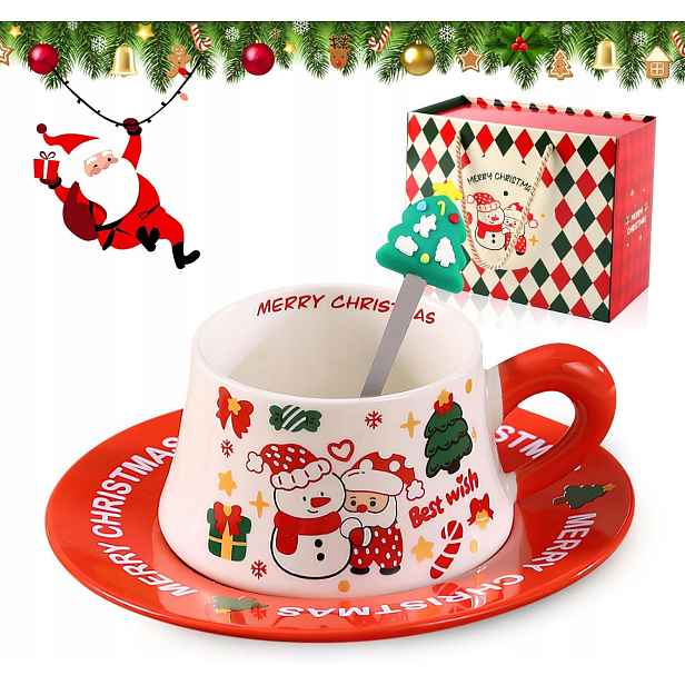 Porcelánový Hrnek 290 ML S Podšálkem A Lžičkou Sněhulák