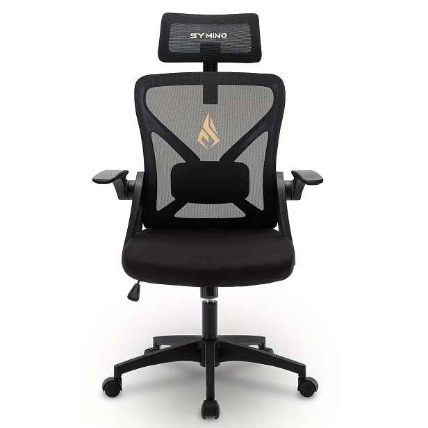 TEMU Symino Ergonomická Kancelářská Židle s Nastavitelným Opěradlem, Opěrkami Rukou, Bederní Podporou a Funkcí Otáčení a Houpání – Prodyšný Síťovaný
