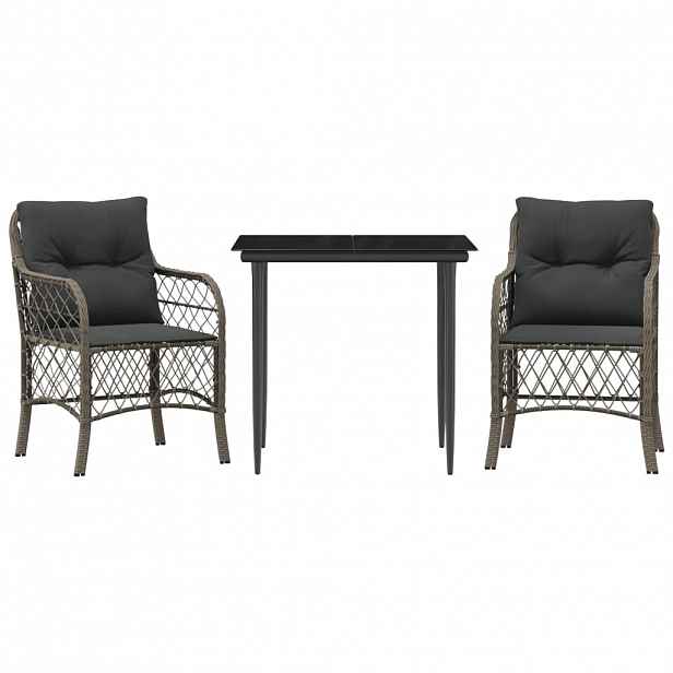 vidaXL 3dílný bistro set s poduškami šedý polyratan